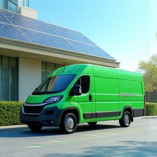Electric delivery van charging at solar hub